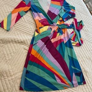 Diane Von Furstenberg Colorful Long Sleeve Wrap Dress